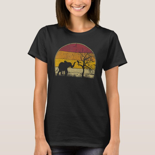 Elephant Retro Sunset Silhouette Style Vin T-Shirt (Vorderseite)