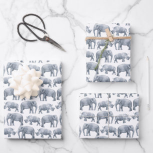 Elephant Rhino Wasserfarbmuster Geschenkpapier Set