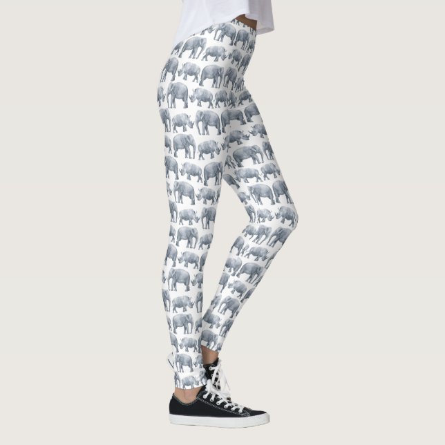 Elephant Rhino Wasserfarbmuster Leggings (Rechts)