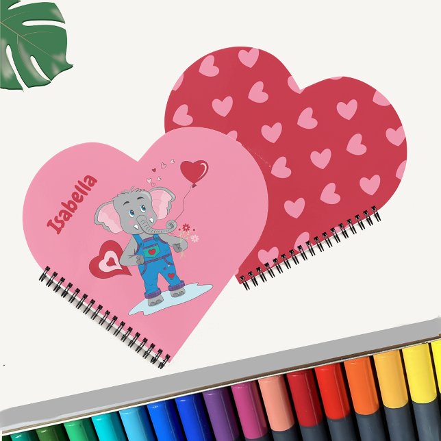 Elephant | Rosa und rotes Herz-Kid-Notebook Notizbuch (Von Creator hochgeladen)