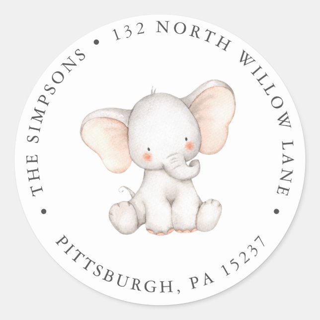 Elephant Rücksendeadresse Klassischer Rundaufklebe Runder Aufkleber (Vorderseite)