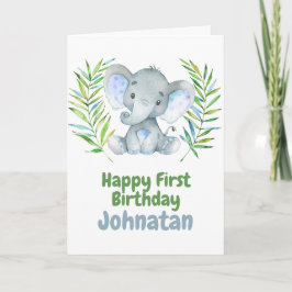 Elephant Safari Baby Happy 1. Geburtstagskarte Karte
