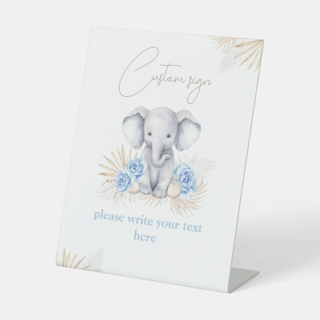 Elephant Safari Boho Blue Baby Dusche Benutzerdefi Sockelschild (Vorderseite)