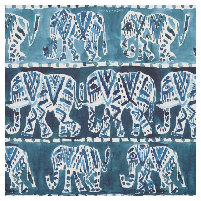 ELEPHANT SAFARI Boho Deep Indigo Wasserfarbe Stoff (Muster)