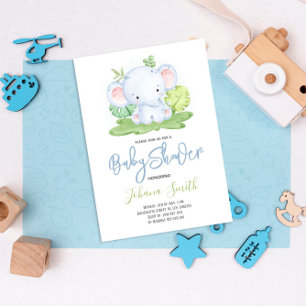Elephant Safari Boy Baby Shower Einladung
