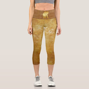 Elephant Safari Gold Capri Leggings
