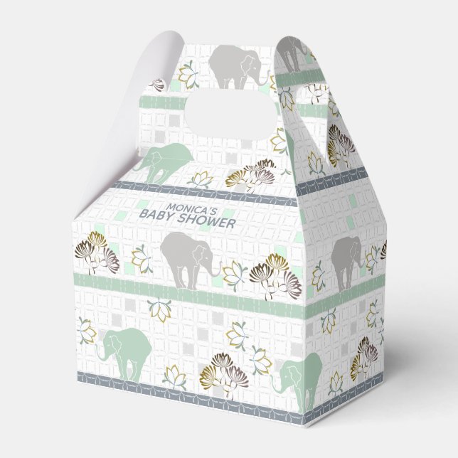 Elephant Safari Green | Babydusche Geschenkschachtel (Vorderseite)