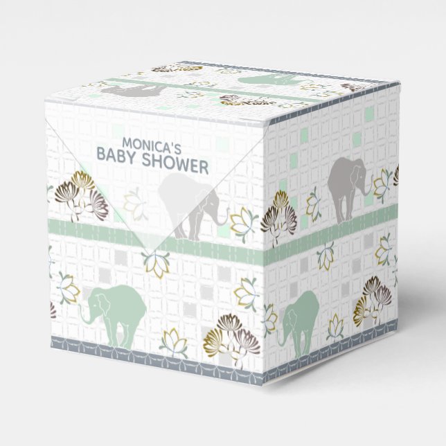 Elephant Safari Green | Babydusche Geschenkschachtel (Vorderseite)