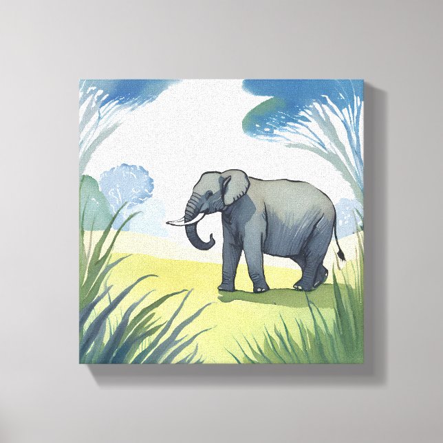 Elephant Safari | Schöne Natur Wasserfarbe Leinwanddruck (Vorderseite)