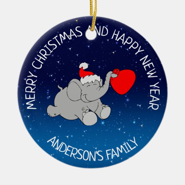 Elephant Santa Keramik Ornament (Vorne)