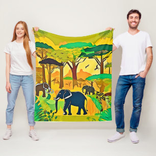 Elephant Savanna Jungle Art Fleecedecke