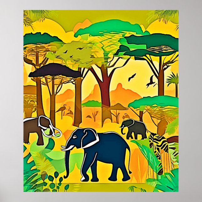Elephant Savanna Jungle Art Poster (Vorne)