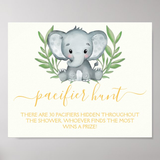Elephant Schnuller Jagen Neutral Baby Shower Game Poster (Vorne)