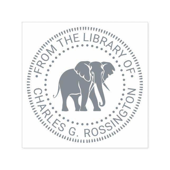 Elephant Silhouette Library Book Name Permastempel (Design)