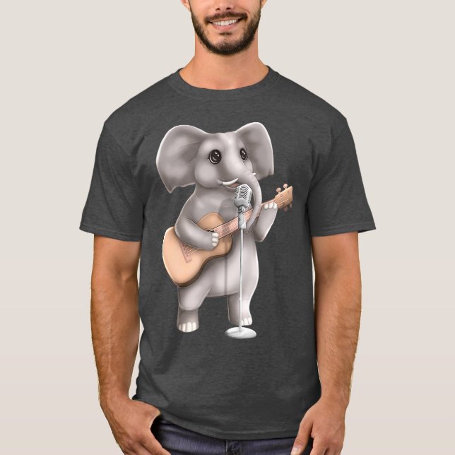Elephant Singgitarrist Musiker Niedlich T-Shirt (Vorderseite)