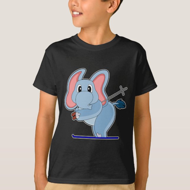 Elephant Ski Skier Skistöcke T-Shirt (Vorderseite)