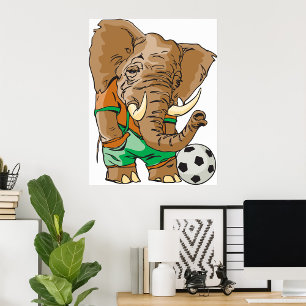Elephant Soccer Player Funny Sports Animal Poster