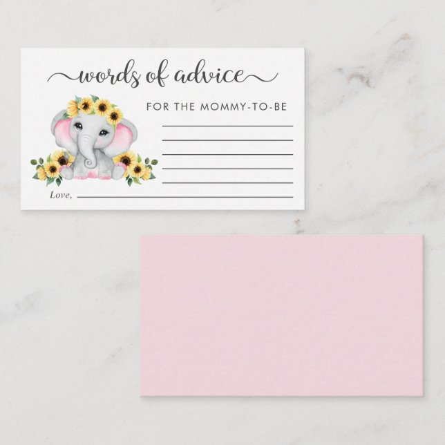 Elephant Sonnenblumen Worte der Advice Baby Dusche Begleitkarte
