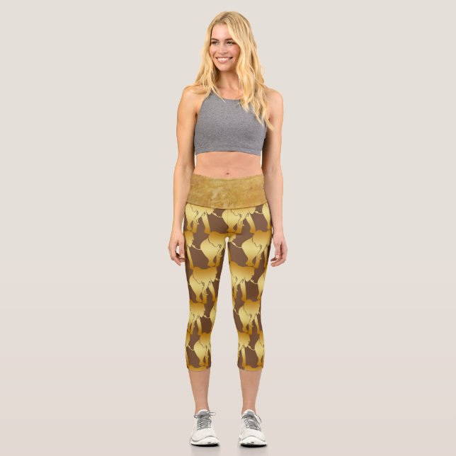 Elephant Spirit Animal Retro Gold Capri Leggings (Vorderseite)