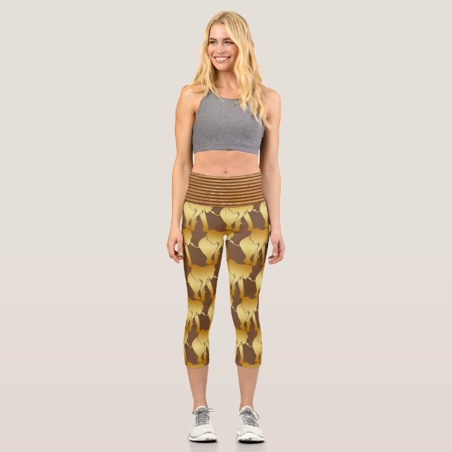 Elephant Spirit Animal Retro Gold Capri Leggings (Vorderseite)