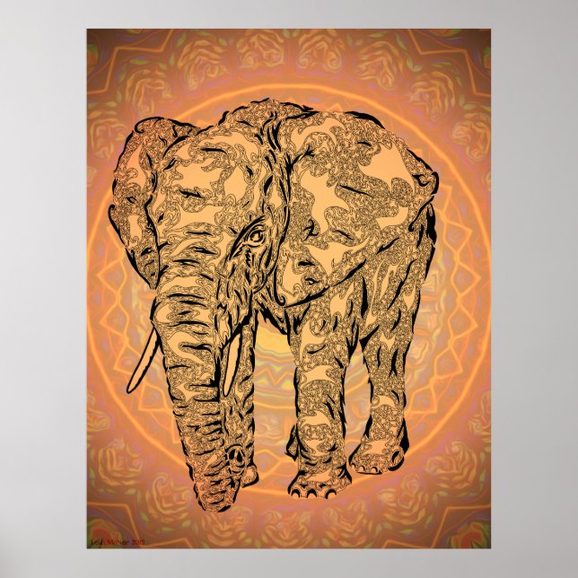 "Elephant Spirit" - Version 2, surreal totem Tier Poster (Vorne)