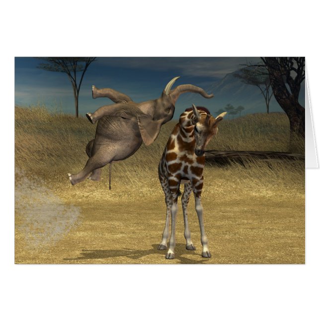 Elephant springt über Giraffe (Vorderseite (Horizontal))