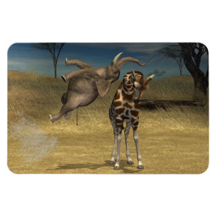 Elephant springt über Giraffe Magnet