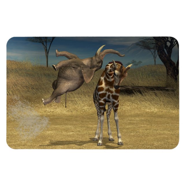 Elephant springt über Giraffe Magnet (Horizontal)