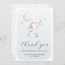 Elephant Stars Moon Dusty Blue Boy Baby Dusche