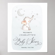 Elephant Stars Moon Dusty Blue Boy Baby Dusche