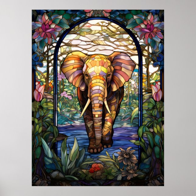 Elephant Stated Glass Window Design Poster (Vorne)