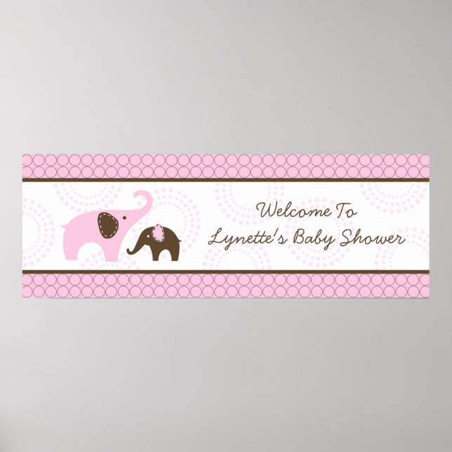 Elephant Stitch Pink Baby Duschbanner Poster (Vorne)