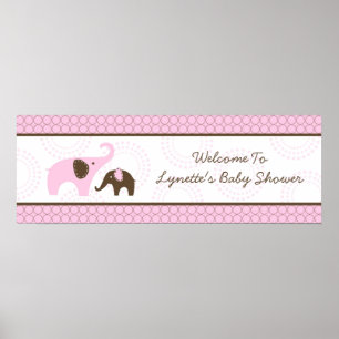 Elephant Stitch Rosa Baby Shower Banner Poster