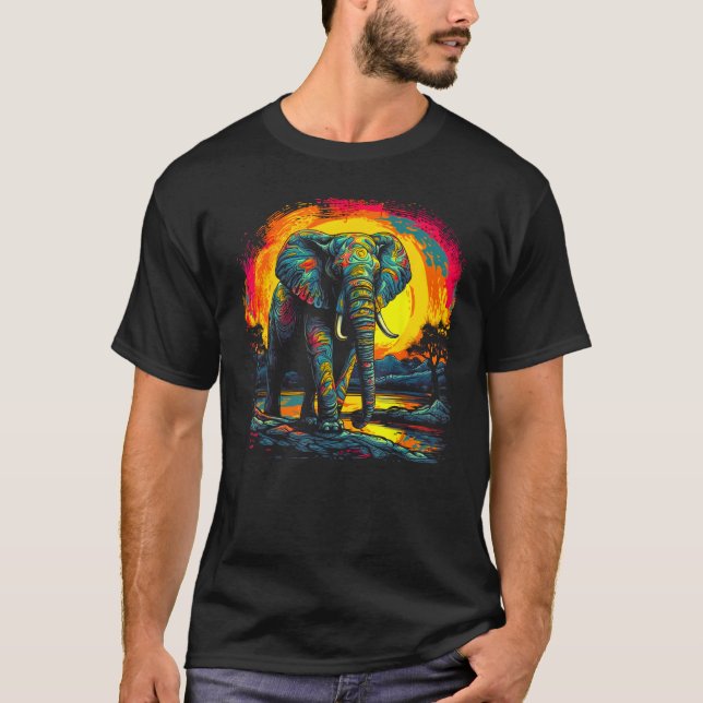 Elephant Sun Zoo Jungle Nature Designer T-Shirt (Vorderseite)