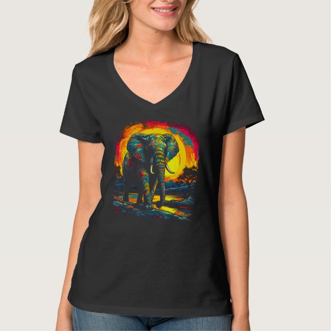 Elephant Sun Zoo Jungle Nature Designer T-Shirt (Vorderseite)