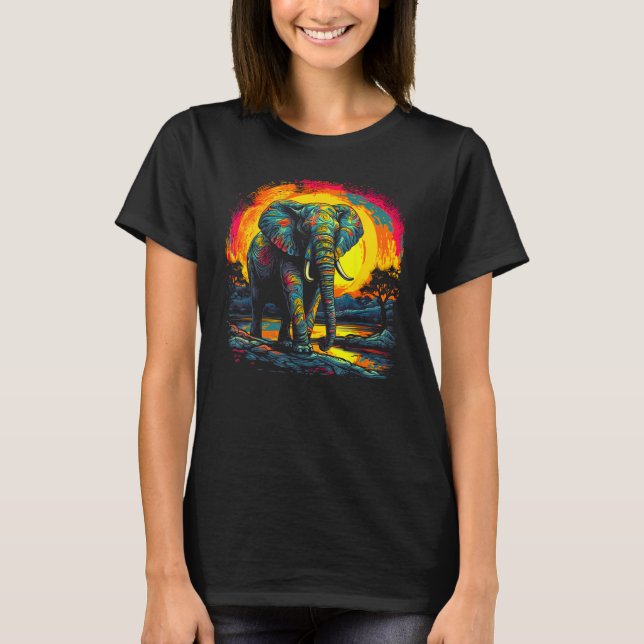 Elephant Sun Zoo Jungle Nature Designer T-Shirt (Vorderseite)