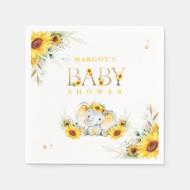 Elephant Sunflower Baby Shower Gender Neutral Serviette (Vorderseite)