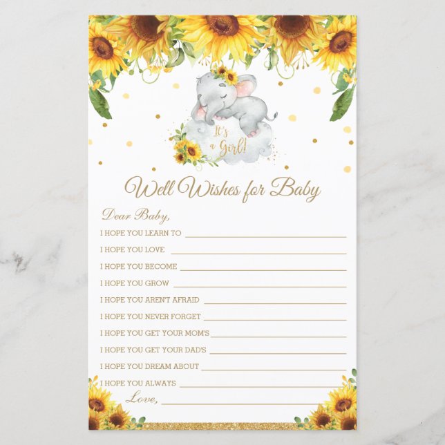 Elephant Sunflower Baby Well will Baby Card (Vorderseite)