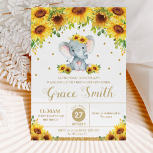 Elephant Sunflower Floral Baby Shower Girl Einladung