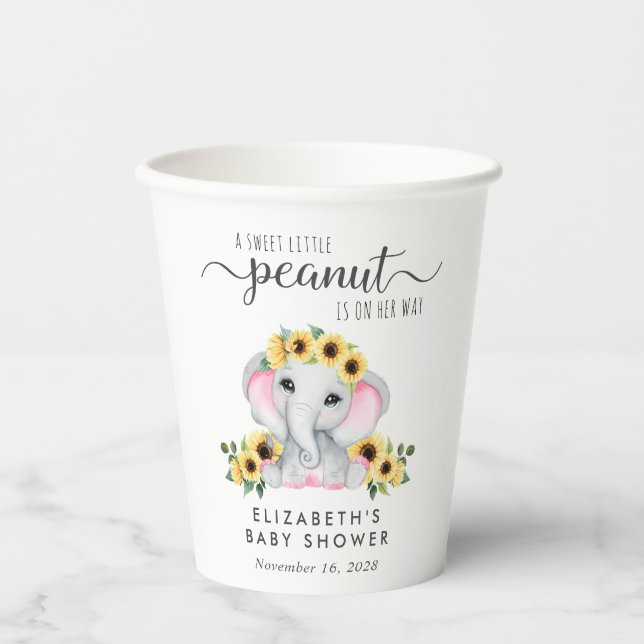 Elephant Sunflowers Baby Girl Dusche Pappbecher (Vorderseite)