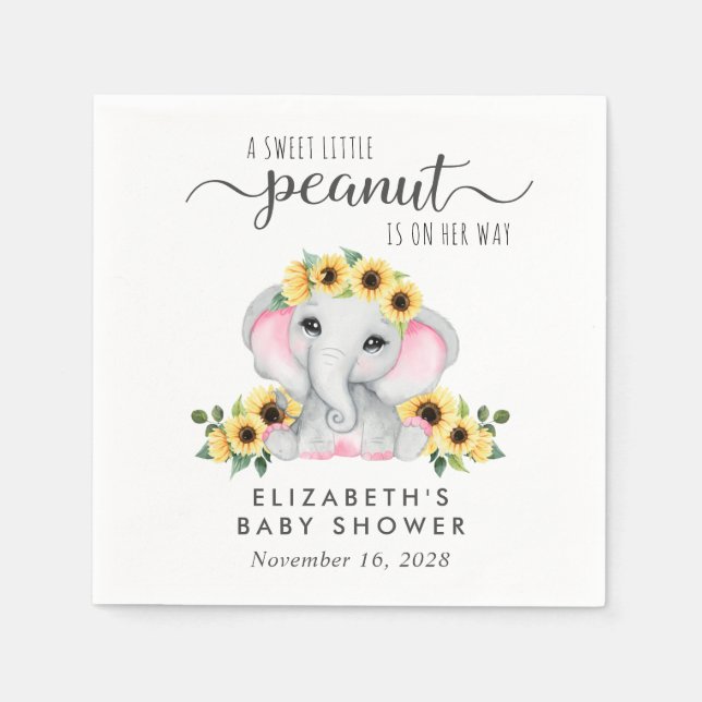 Elephant Sunflowers Baby Girl Dusche Serviette (Vorderseite)