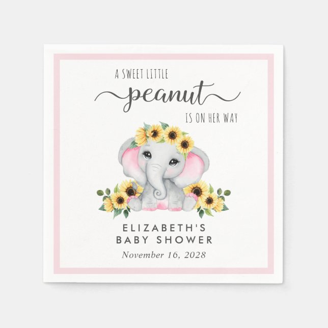 Elephant Sunflowers Baby Girl Dusche Serviette (Vorderseite)