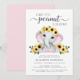 Elephant Sunflowers Pink Watercolor Babydusche Einladung