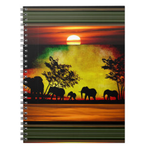 Elephant Sunset Notebook Notizblock