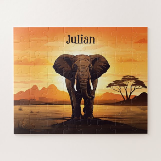 Elephant Sunset Puzzle (Horizontal)