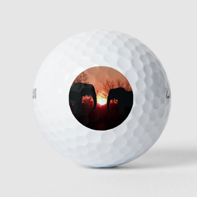 Elephant Sunset Silhouette Golfball (Vorderseite)