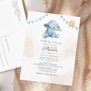 Elephant Sunshine Watercolor Boy Baby Dusche Einladungspostkarte