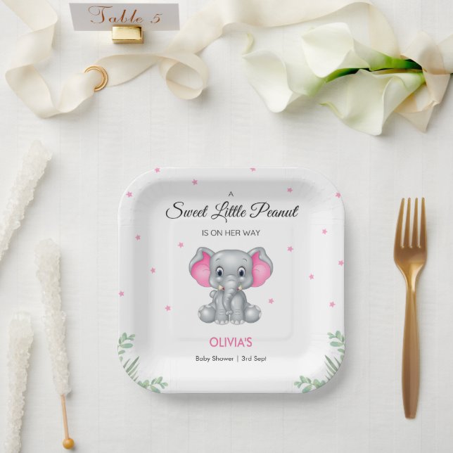 Elephant Sweet Little Peanut Girl Babydusche Pappteller (Hochzeit)