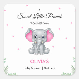 Elephant Sweet Little Peanut Girl Babydusche Quadratischer Aufkleber