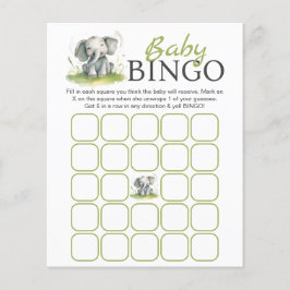 Elephant Themed Baby Dusche Bingo Paper Sheet